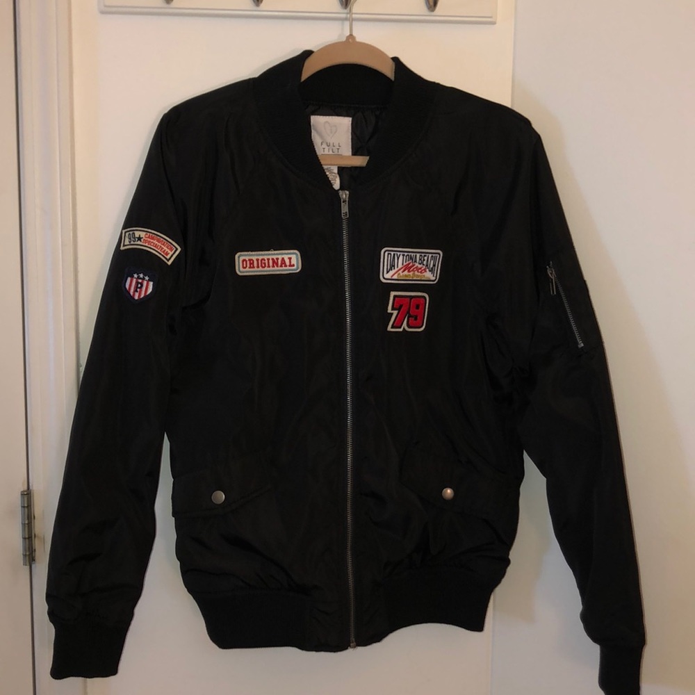 Black Bomber Jacket with Patches